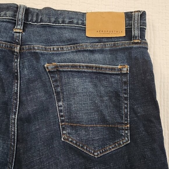 Aeropostale Mens Straight Stretch Whiskered Jeans Size 36x34 Dark Wash EUC LN - Picture 7 of 16